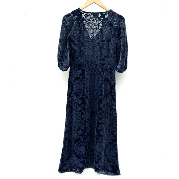 Johnny Was Jade Ryan Velvet Midi Dress Bohemian Navy Blue Petite XS Long Sleeve - Picture 4 of 9